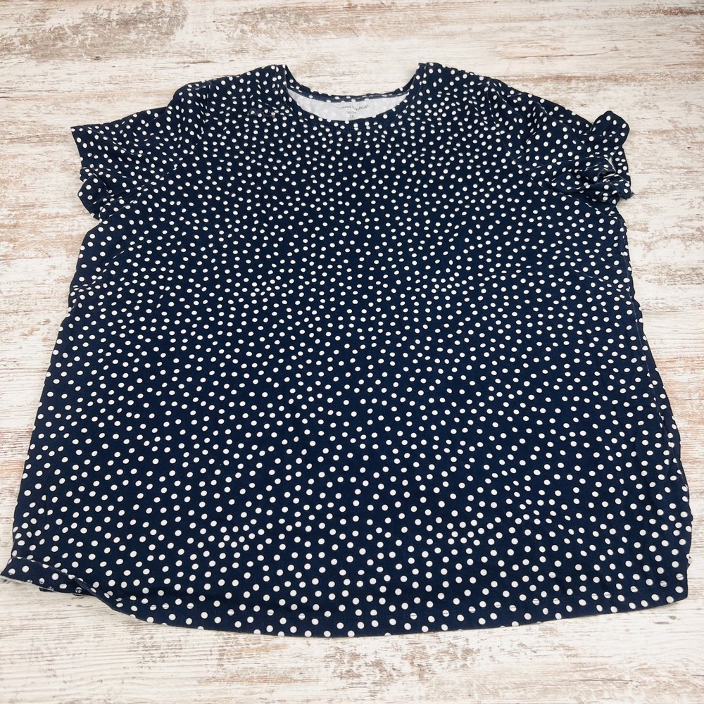 Woman Within Womens 26/28 2X Navy White Polka Dot Split Sleeve T-Shirt